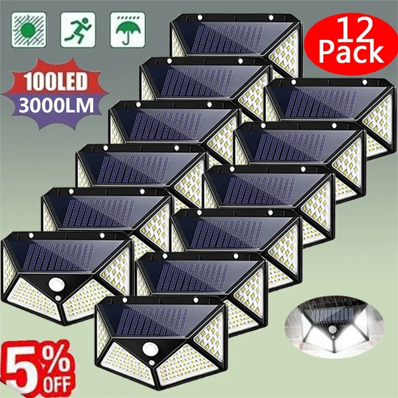 Axyaa Solar Lights 100LED PIR Motion Sensor Outdoor Wall Lamp for Garden Courtyard