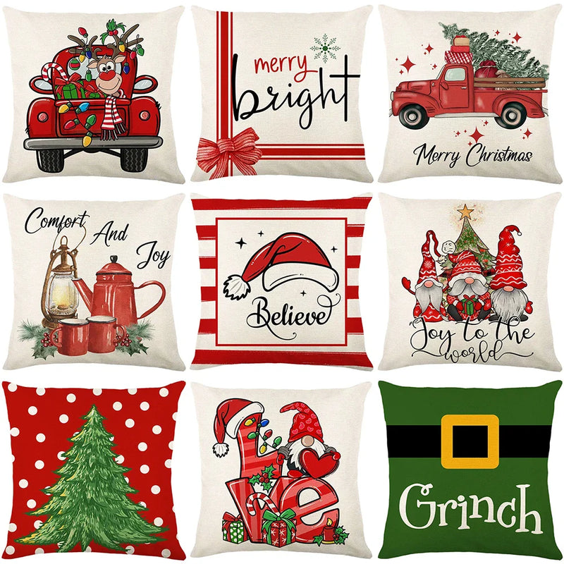 Axyaa Christmas Party Santa Dwarf Print Pillow Cover