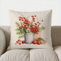 Axyaa Festive Berries & Greenery Pillow Cover for Sofa, Bedroom & Car