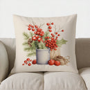 Axyaa Festive Berries & Greenery Pillow Cover for Sofa, Bedroom & Car