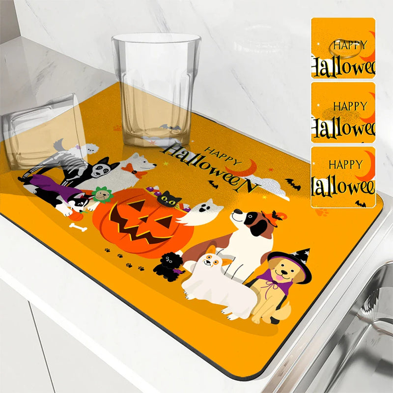 Axyaa Halloween Kitchen Draining Mat: Absorbent & Antiskid.