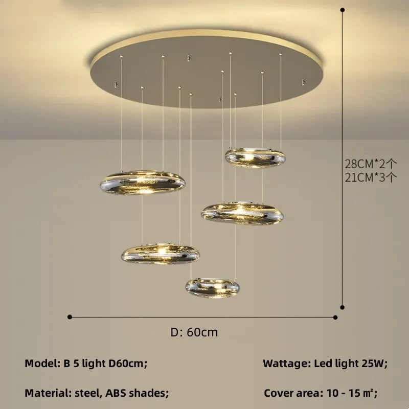 Axyaa Nordic Minimalist LED Stair Chandelier for Home, Villa, Hotel - Dimmable Luminaires