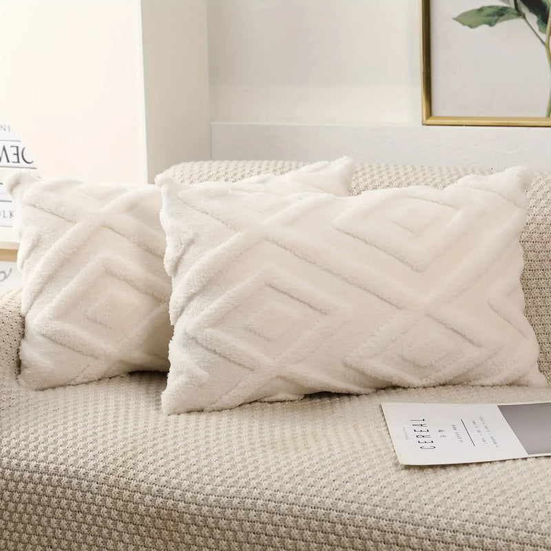 Axyaa Snowflake Velvet Cream White Pillow Cover, Rhombus Pattern for Home Decor
