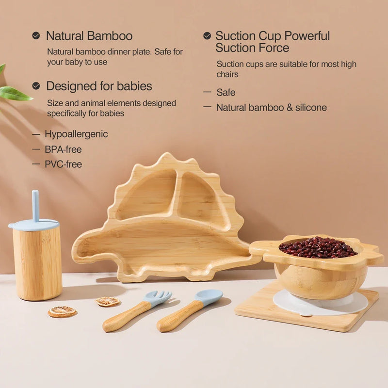 Axya Dinosaur Baby Feeding Set - Silicone Suction Cup Tableware & Utensils