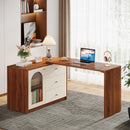Axyaa L-Shaped Desk with Drawers & Reversible Storage Cabinet, Modern Home Office Study Desk
