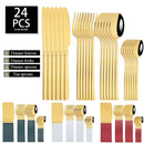 Axyaa Gold Stainless Steel Cutlery Set - 24Pcs Flatware Knife Fork Spoon Dishwasher Safe