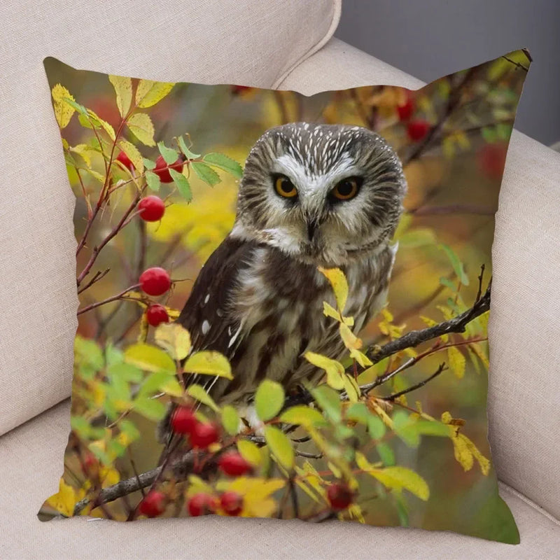 Axyaa Wild Owl Cushion Cover: Decorative Sofa Pillowcase for Home and Children's Room