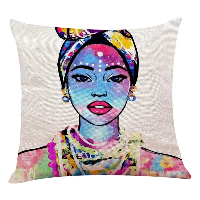 Axyaa African Women Face Print Cushion Cover - 45x45cm Home Decor Pillowcase