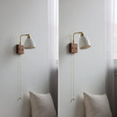 Axyaa Vintage Brass Ceramic LED Wall Lamp with Pull Chain Switch