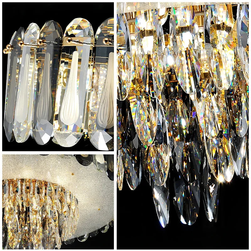 Axyaa Crystal Ceiling Chandelier: Modern LED Lustres Pendant Light for Luxurious Living Room