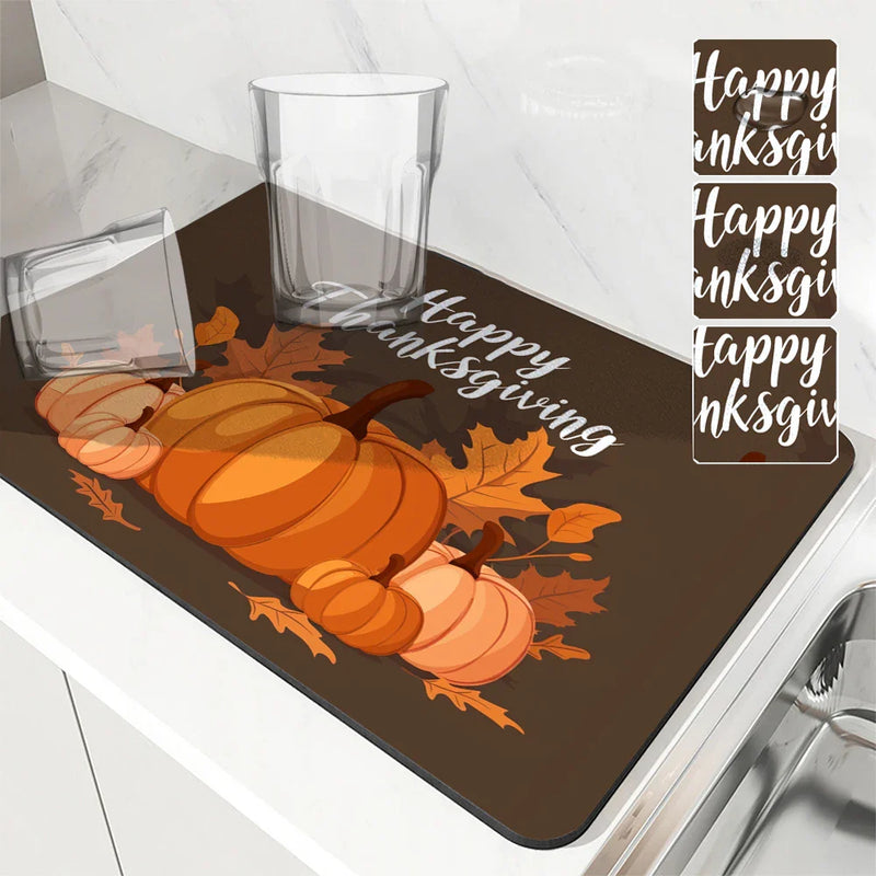 Thanksgiving Drying Mat by Axyaa: Absorbent Placemat for Table Cup Drying - Anti-Slip Décor Accessory