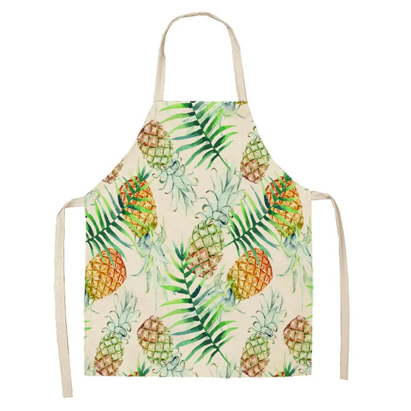 Axyaa Tropical Pineapple Flowers Adult Bib Apron - Green Palmetto Plant Kitchen Apron