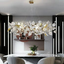 Axyaa Ginkgo Leaf Crystal Chandelier - LED Pendant Lamp for Dining Living Kitchen