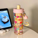 Axyaa Cute Hearts Filter Straw Water Bottle - 650ml Gym Tea Coffee Cup