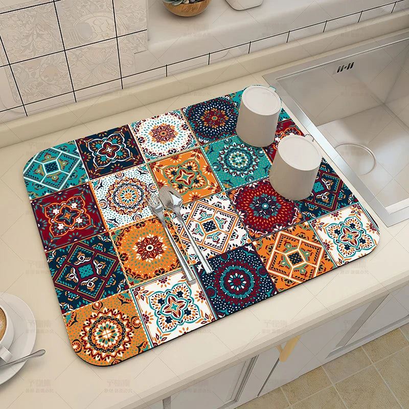 Ethnic Printed Coffee Draining Mat by Axyaa: Super Absorbent & Quick Drying Rug