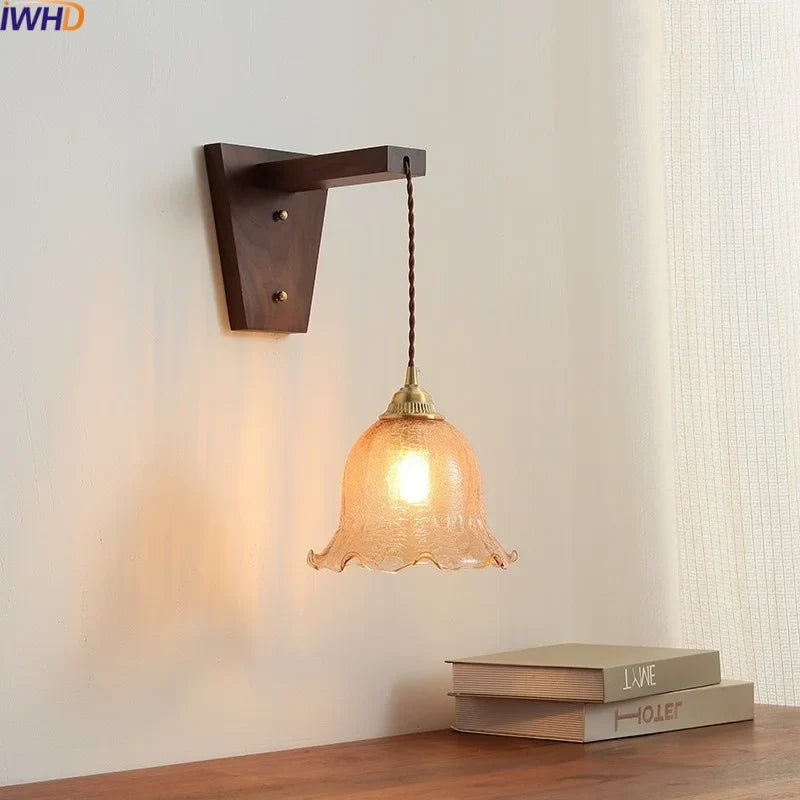 Axyaa Modern Walnut Copper LED Wall Light for Home Decor