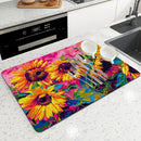 Axyaa Kitchen Absorbent Mat: Oil Painting Antiskid Draining Coffee Dish Drying Mat