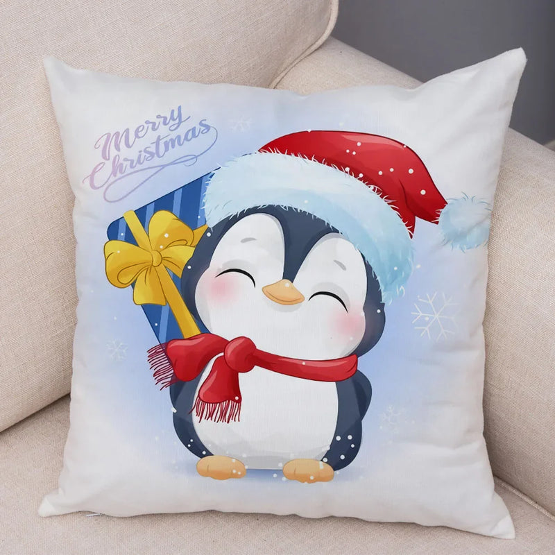 Axyaa Santa Little Penguin Pillowcase 45x45cm Merry Christmas Deer Cushion Cover