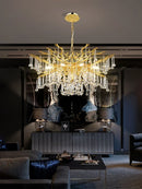 Axyaa Modern Crystal Chandelier: Nordic Luxury Gold Raindrop Pendant Lamp for Living Room