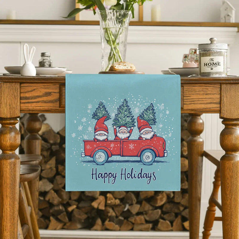 Axyaa Christmas Pickup Truck Pygmy Fir Snowflake Table Runner