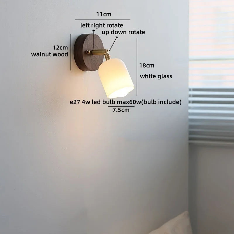 Axyaa Walnut Wood Glass Wall Lamp - Spherical Indoor Light for Living Room, Bathroom & Stairs