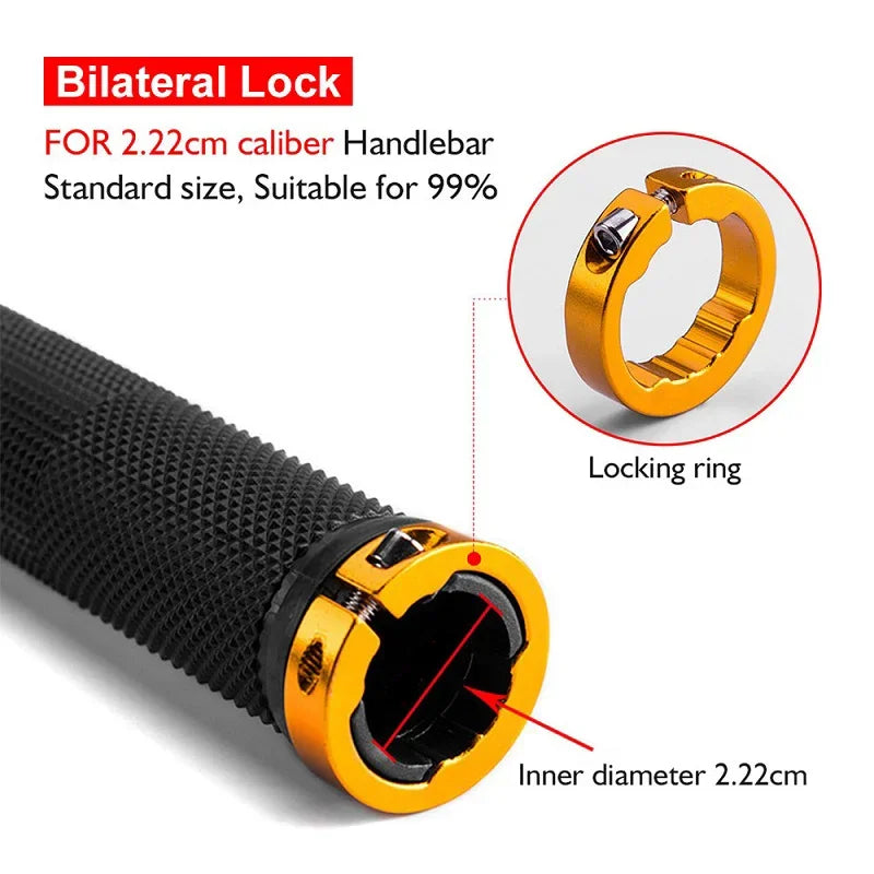 Axyaa Rubber MTB Grips with Alloy Cuffs - Anti-skid Bilateral Lock Handlebar Sleeve