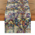 Geometric Color Block Table Runner by Axyaa: Farmhouse Dining Decor, Washable Long Cloth