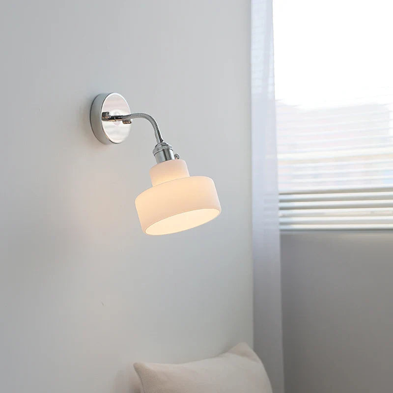 Axyaa Nordic LED Wall Sconce with Flexible Switch - White Glass Lampshade