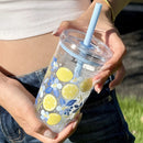 Axyaa Butterfly Lemon Water Bottle with Straw Lid, 16oz BPA-Free Cute Cup