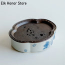 Blue Loquat Begonia Pot Holder Set by Axyaa: Hand-painted Ceramic Kung Fu Tea Table Base