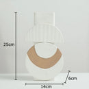 Axyaa Geometric Stripes Ceramic Vase: Desk & Room Decor with Artificial Flowers