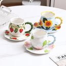 Axyaa Hand-painted 3D Flower Ceramic Coffee Cups & Saucers - Creative Home Drinkware