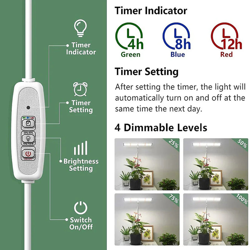 Axya LED Grow Light with 3 Timing Settings for Indoor Plant Growth