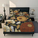 Axyaa Black Gold Marble Feather Rose 3D Single Piece Fitted Sheet