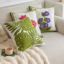 Axyaa Floral Embroidery Canvas Cushion Cover - Countryside Decorative Throw Pillowcase