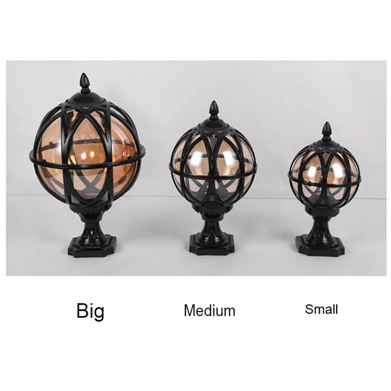 Axyaa Outdoor European Globe Pillar Lamp in Black for Garden and Yard