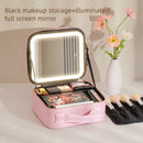 Axyaa LED Mirror Makeup Travel Train Case with Adjustable Dividers