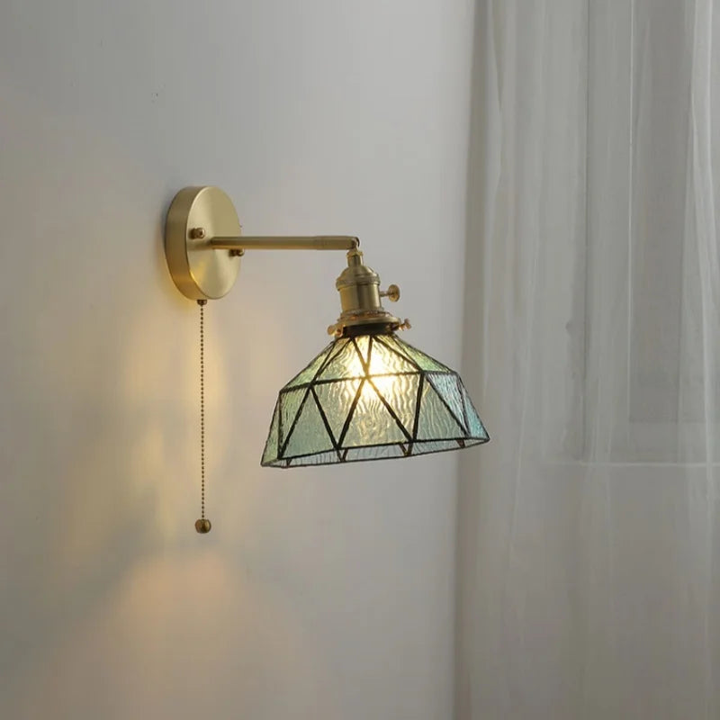Axyaa Modern Copper Glass LED Wall Sconce Pull Chain Switch Stair Light Fixtures