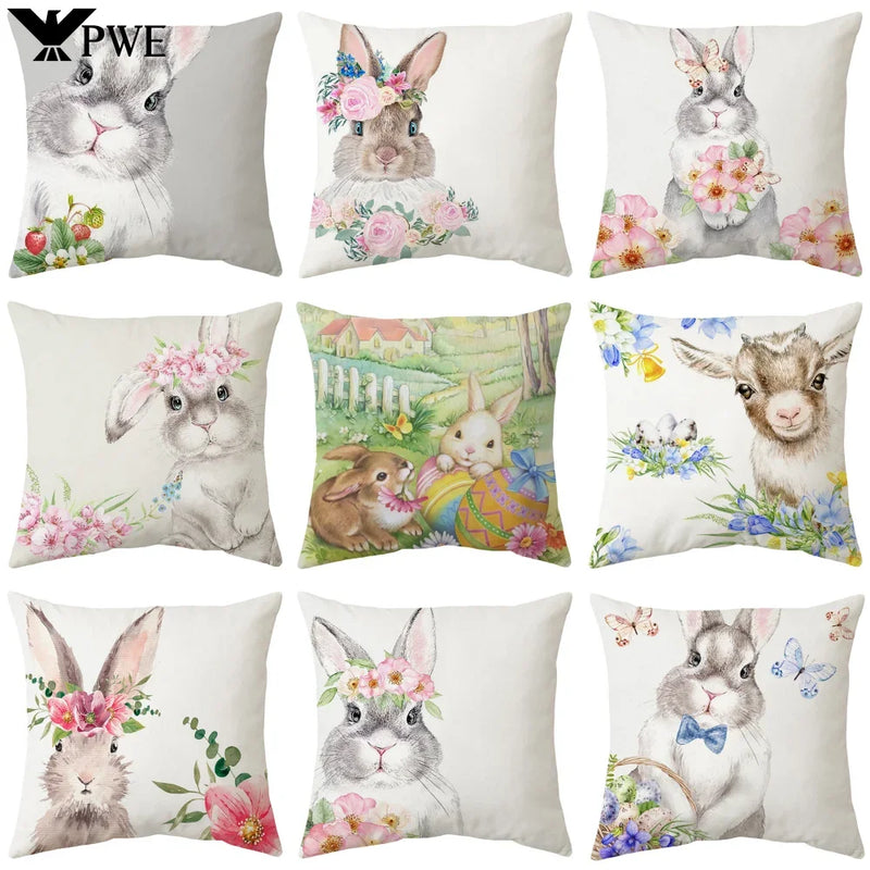 Axyaa Bunny Cushion Cover: Cartoon Rabbit Farmhouse Decor Pillowcase