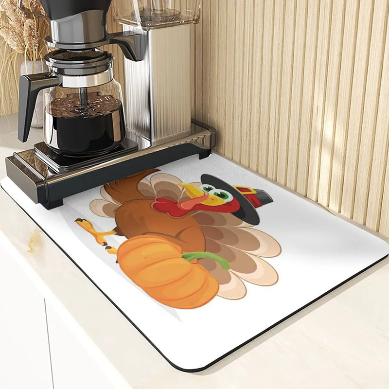 Axyaa Turkey Leaf Kitchen Mat - Non-Slip Absorbent Coasters for Fall Harvest