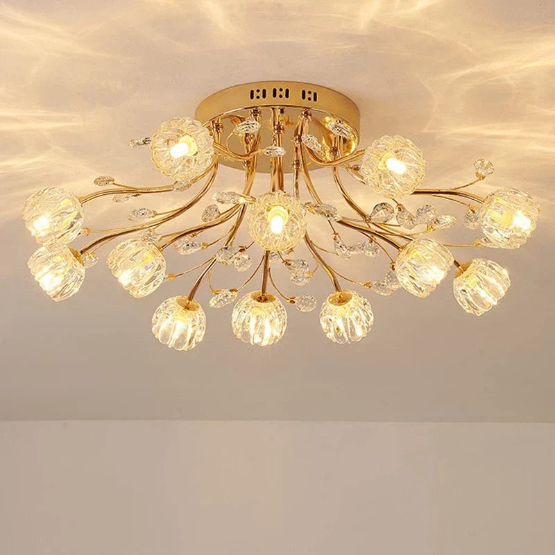 Axyaa Dendritic Crystal Ceiling Lamp: Elegant Glass Flower Light for Bedroom and Living Room