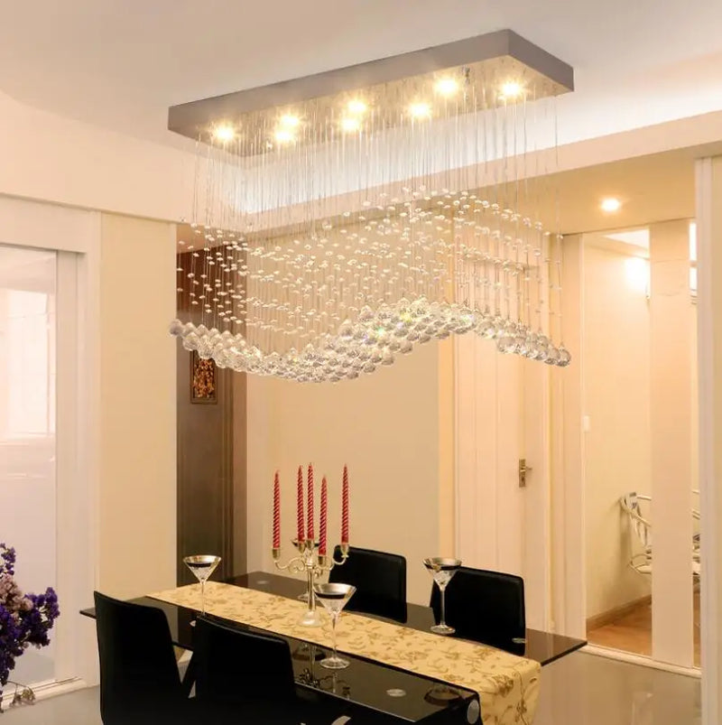Axyaa Chrome LED Chandelier, Modern Wave Art Decor Suspension Lighting