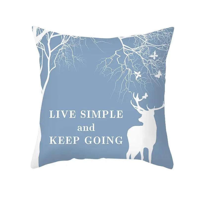 Axyaa Reindeer Print Cushion Cover: Nordic Modern Geometric Design for Home Sofa.