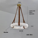 Axyaa Classic Marble Ring Chandelier LED Pendant Light Fixture Brown Leather Belt Lamp