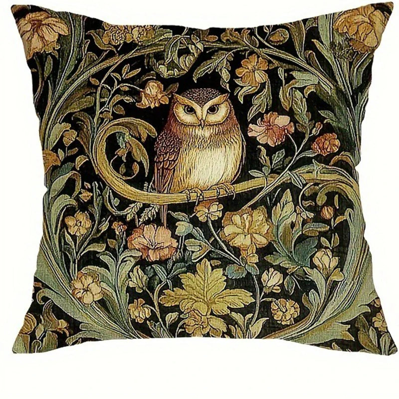 Floral Owl Bird Print Pillowcase for Living Room & Bedroom Decor by Axyaa