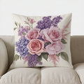 Axyaa Floral Peony Pillow Cover - Purple Blooms Pattern - Sofa Bedroom Car - Cushion Cover