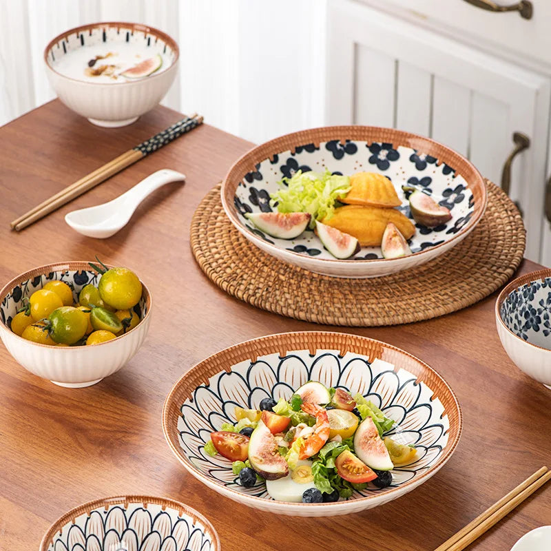 Axyaa Japanese Style Ceramic Noodle Bowl Set - Hand-painted Tableware Collection
