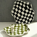 Retro Checkerboard Ceramic Plate Dessert Plate Set for Home Decor by Axyaa