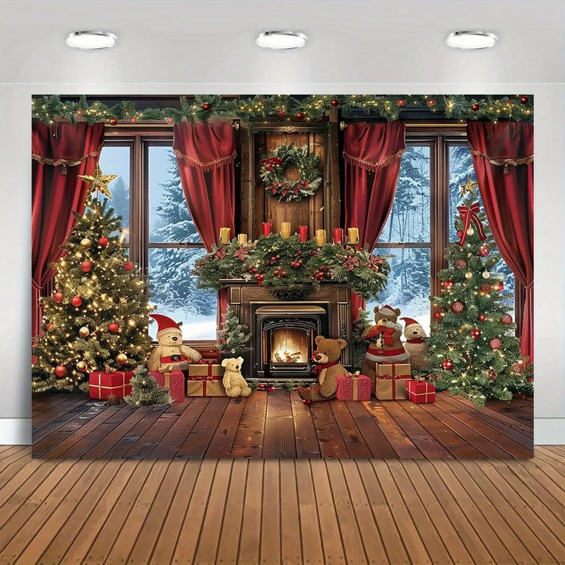 Cute Bear Tapestry Christmas Background Cloth for Home Party Decoration by Axyaa