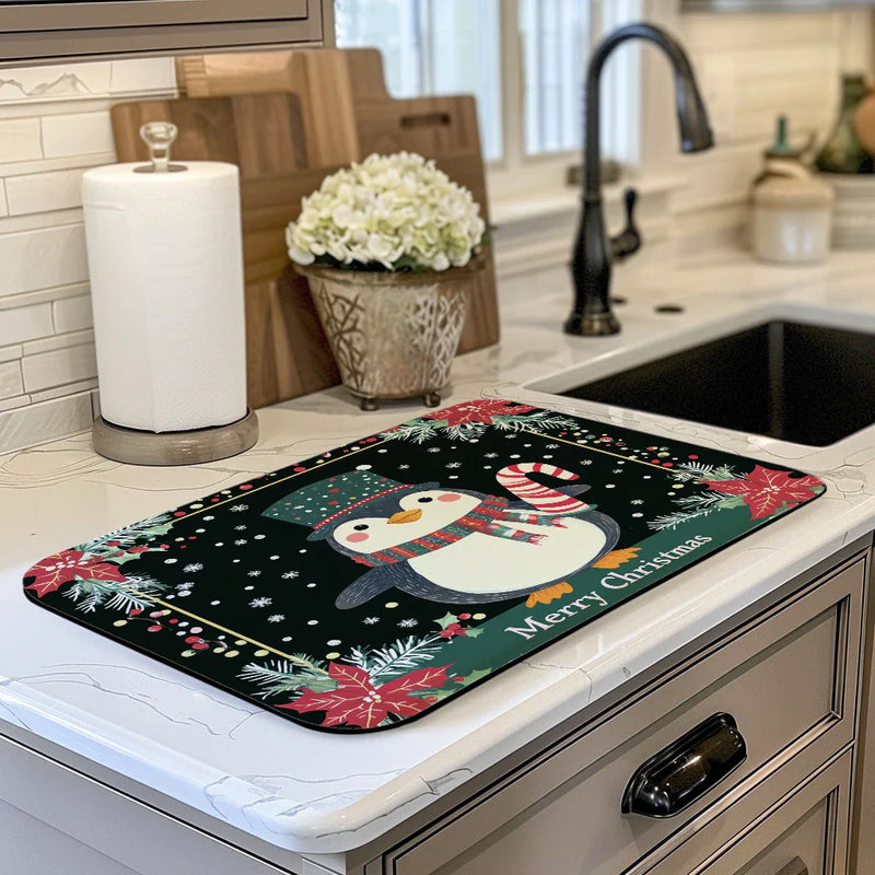 Axyaa Christmas Candy Drying Mat: Absorbent Dish Placemat for Table Cup Drying Mats